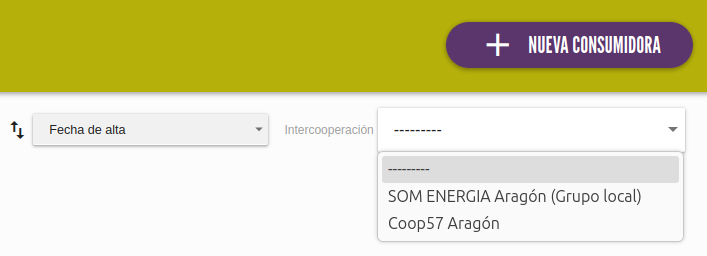 Filtro de intercooperación en listado de consumidoras