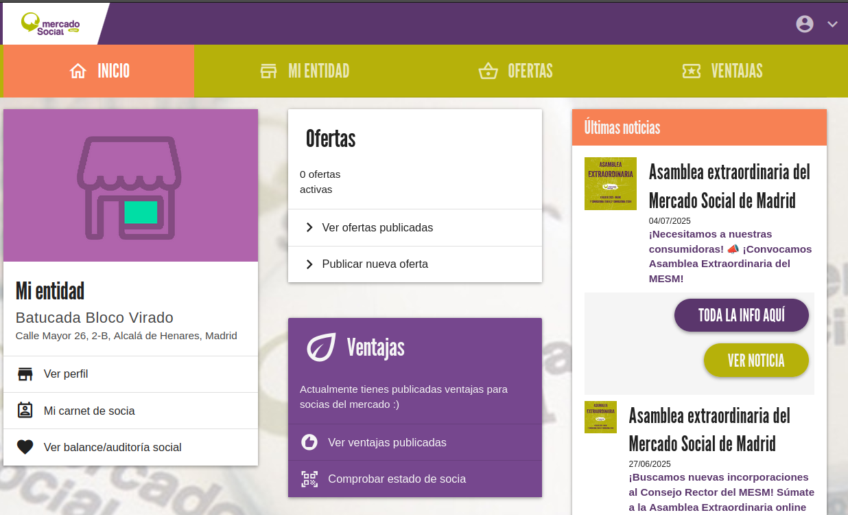 Panel entidad inicio