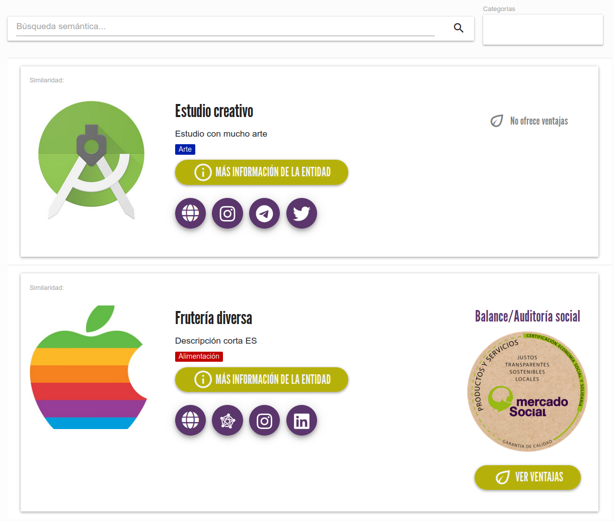 Web listado entidades